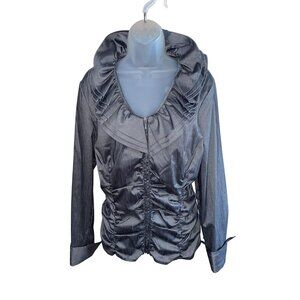 Samuel Dong Ruffled Long Sleeve Sparkling Metallic Runway Jacket L Grey